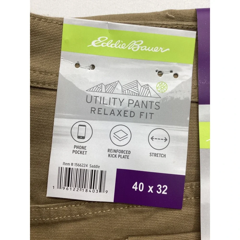 Eddie Bauer Mens Utility Pants Relaxed Fit Saddle Brown Stretch 40x32 new tags - Picture 3 of 3